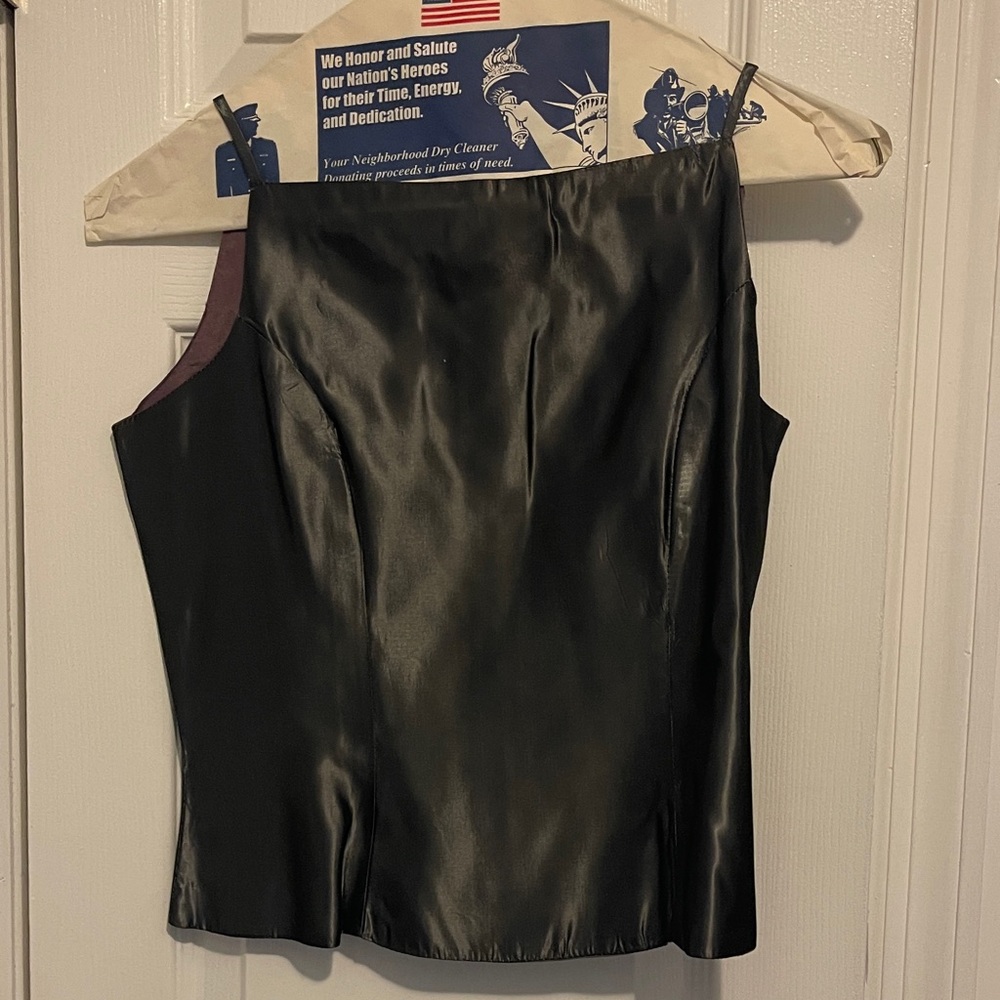 Dark charcoal grey Satin Sleeveless Top with matching skirt